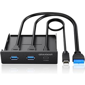 GRAUGEAR 3.5 Inch Front Panel USB Hub, Internal USB Hub with 20Gbps USB3.2 Gen2 USB-C and USB 3.0 Ports, USB3.2 Type-E Key-A 20-Pin Header & USB3.0 Header Required, Fits 3.5" PC Computer Case