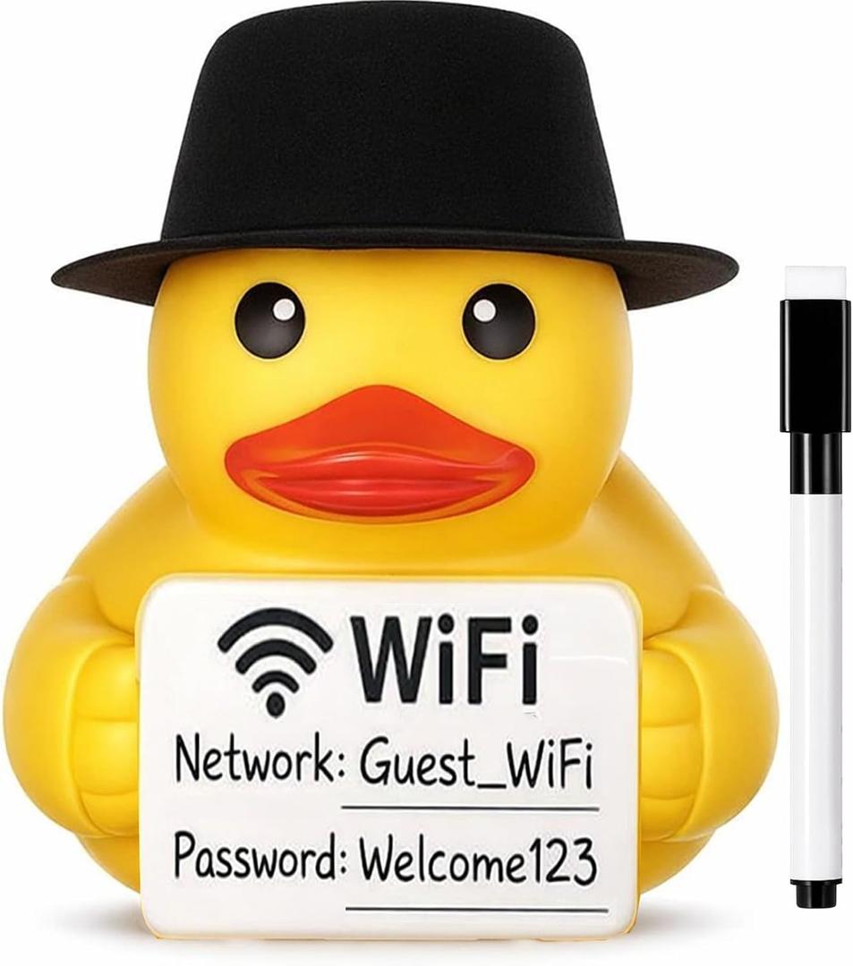 Soulchen 3 Pcs 7 Inch Wi-Fi Password Sign for Guests, Erasable Rubber Duck Wi-Fi Sign for Home Office Desk, Cute Yellow Duck Decor with Pen