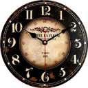 Mrocioa 16 inch Round Black Paris Decorative Wall Clock with Big Arab Numerals, Retro Wood Wall Clocks for Living Room,Office and Kitchen,Colorful Quality Quartz Quiet Round Hanging Clock