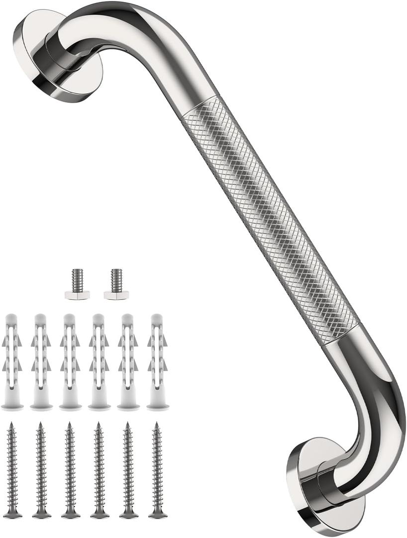 12 Inch Stainless Steel Chrome Shower Grab Bar, ZUEXT Bathroom Balance Bar, Safety Hand Rail Support, Handicap Elderly Injury Senior Bath Assist Handle (1 Foot (Pack of 1))