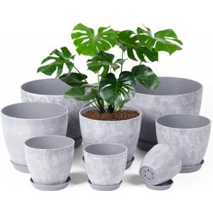 Set of 8 Plastic Planter, 10/9/8/7.5/6.5/5.7/5/4inch Plastic Planter, Flower Pot Indoor Decorative Large Plant Pot, Plant Pots Indoor with Drainage and Saucer for All House Plants (Set of 8)