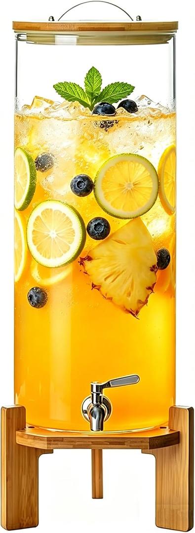 Beverage Dispenser,3.5 Gallon Glass Drink Dispenser with Stand,Stainless Steels Drink Dispenser Spigot,Drink Dispensers for Parties,Beverage Dispenser with Stand for Bars,Restaurants