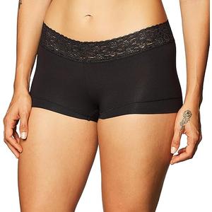 Maidenform Women's Dream Cotton with Lace Boyshort, Black, 3 Pack, Size XL