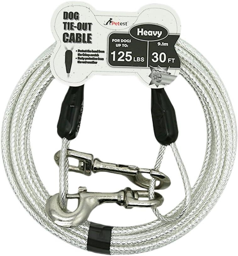 Petest 30ft Reflective Tie-Out Cable for Heavy Dogs Up to 125 Pounds (Black & Silver)