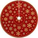 Christmas Tree Skirt 36 inch, Red Gold Snowflake Round Christmas Tree Skirt, Xmas Tree Skirt New Year Winter Xmas Tree Decor Christmas Decorations for Home Party