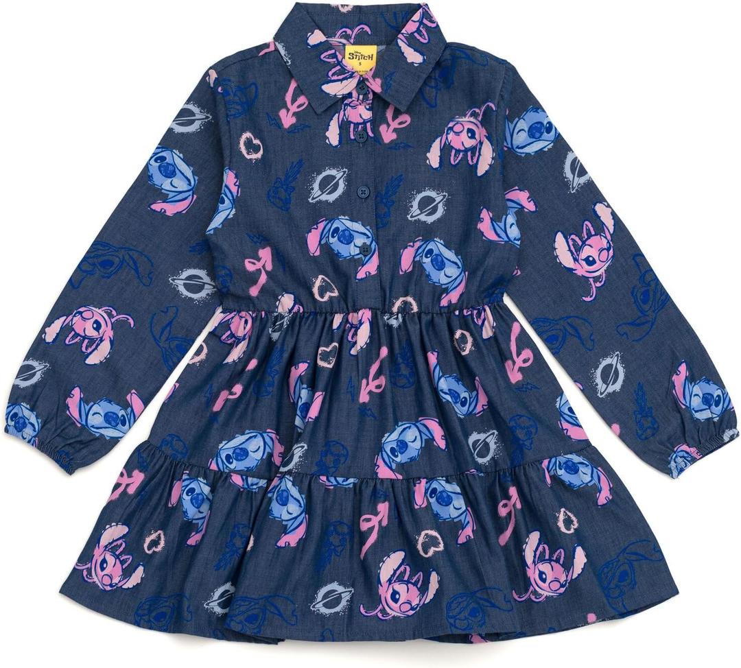 Disney Girls' Tiered Dress Toddler to Big Kid (Gray)