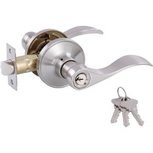 Door Levers Interior Keyed Difference Entry Front/Bedroom Door Handles for Left and Right Opened Door with Lock and Keys Set in Satin Nickel (1)