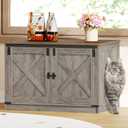 Cat Litter Box Enclosure with Cushion, Hidden Litter Box Furniture with Removable Dividers, Reversible Entrance Left or Right Side, Cat House, Greige CB84605X (Light Ivory and Brown)