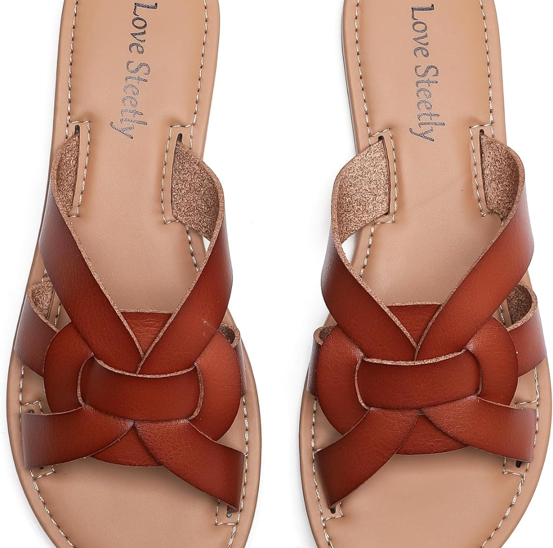 Women's Flat Sandals, Flip Flop Slides Sandal Casual Strapy Sandal Slip on Summer Beach Shoes for Women 6