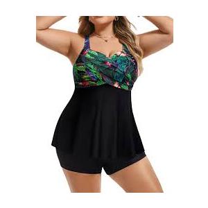 Hanna Nikole Women's Plus Size Tankini Swimsuit Two Piece Bathing Suits Flowy Swim Tops with Boy Shorts 18W