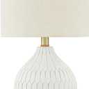 Signature Design by Ashley Wardmont Contemporary Modern Table Lamp with Drum Hardback Fabric Shade, On-Off Switch, Ceramic, 17.75" High, Antique White