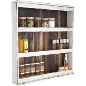 Nisorpa 3 Tier Spice Rack Wall Mount, Rustic Burnt Wood Wall Hanging Spice Rack Kitchen Spice Shelf Organizer for Seasoning Jars or Condiment Bottles, 19.68 x 3.35 x 21.25 Inches