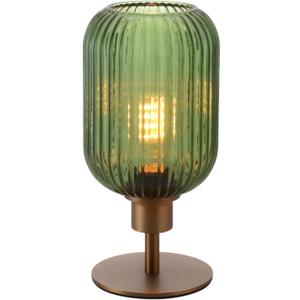 Mid Century Table Lamp,Vintage Glass Shade,3 Way Dimmable Desk Lamp, for Bedroom Living Room, Green Ribbed Glass