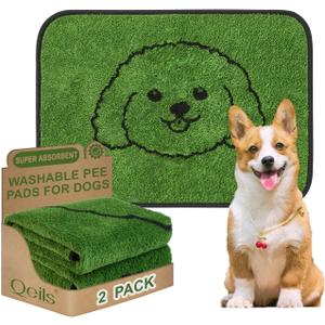 Qeils Reusable Puppy Pads, Washable Pee Pads for Dogs 2 Pack Durable Absorbent Leakproof Dog Training Pads for Home or Travel, Non-Slip Wee Wee Pads Potty Pads 18"x24" (18"x24"(Pack of 2))