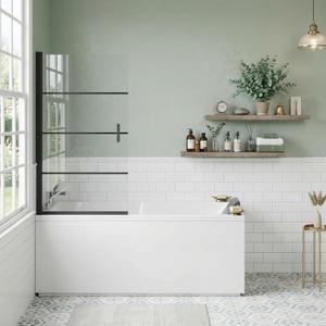 Bathtub Glass Shower Door 30" x 55", Pivot Swing Hinged Tub Shower Screen, 180 Rotation, 1/4" Tempered Glass, Matte Black Finish