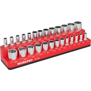 WORKPRO Magnetic Socket Organizer, 1/4-Inch SAE Socket Holder, Socket Trays Holds 26 Pieces Standard Size and Deep Size Sockets(Sockets not Included)