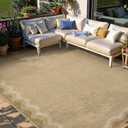 LIVEBOX Scalloped Washable 8x10 Rug, Easy Jute Tan Rug for Living Room, Indoor Outdoor Rugs Bedroom, Geometric Farmhouse Non Slip Dining Room Mat Modern Carpet Area Rug for Patio Home Office Decor