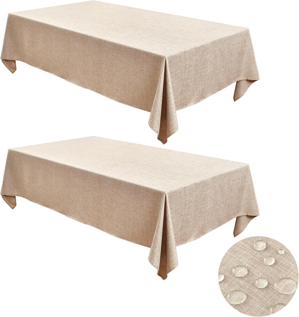 Fitable Faux Linen Tablecloths for Rectangle Tables: Water & Stain Resistant Farmhouse Table Cloth, Washable Burlap Textured Table Covers for Kitchen Dining Party(2 Pack, 52x70 Inch, Beige)