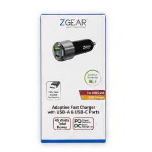 ZGEAR Adaptive Fast Car Charger With USB-A USB C Ports