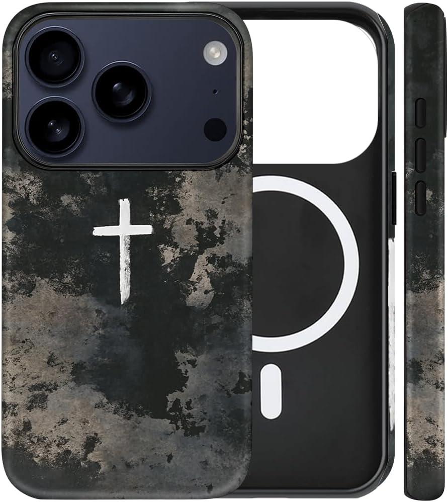 Magnetic for iPhone 17 Pro Case Christian Cross Camo Phone Case, Shockproof Slim Soft TPU and Hard PC Protective Cases Compatible with MagSafe Protective for Religious Boy Men Women, Black