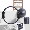 PhysKcal Pilates Kit, 15-Inch Pilates Ring with 1x Core Ball, 3X Resistant Loops and 2X Flex Bands, Home Pilates Equipment Set and Mat Pilates Essential Kit