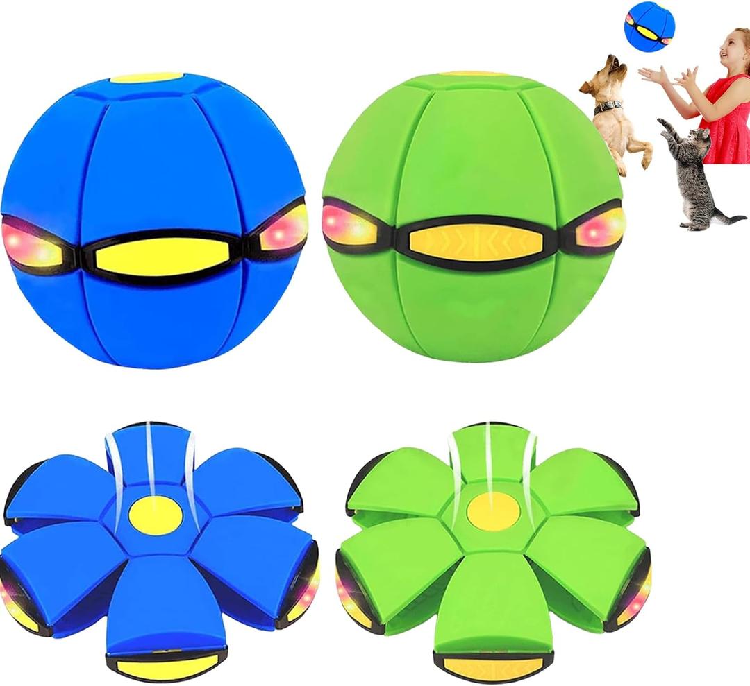 2PCS Magic Bouncing Ball, Magic Meta - Ball, Children's Magic Bouncing Balls, Doggy Disc Ball, Flying Saucer Ball, Parent-Child Interaction with Lights for Indoor & Outdoor Play Green and Blue