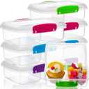 8 Pcs Plastic Snack Containers with Lids 2 Compartment Small Food Container Stackable Snack Bins for Bento Lunch Containers Divided Collection Food Storage L, 4 Colors