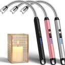 LcFun 3 Pack Candle Lighter USB C Rechargeable Electric Lighters with 360 Flexible Neck & Safety Lock, Windproof Arc Lighters Long Stem Matches for Candle, Grill, BBQ, Gas Stoves (Black,Silver,Pink)