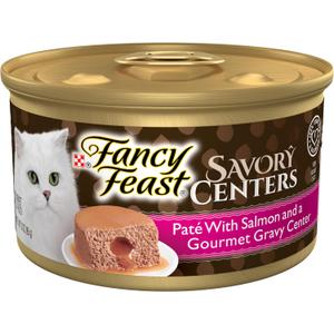 Purina Fancy Feast Savory Centers With Salmon Gourmet Wet Cat Food Pate With Gravy Center - (Pack of 24) 3 oz. Cans (EXP 03/31/28)