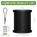Black Vinyl Coated Wire Rope 1/16", 200FT 304 Stainless Steel Cable with 60PCS Aluminum Crimping Loop Sleeves for String Light Cable, Clotheslines, Trellis and Light Picuture Hanging