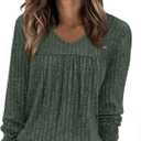 WIHOLL Long Sleeve Shirts for Women V Neck Lightweight Sweaters Casual Tunic Tops Outfits Fall Fashion Clothes 2025 (Small, 01 - Green)
