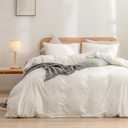 BESTOUCH Duvet Cover Set 100% Washed Cotton Linen Feel Super Soft Comfortable Chic Lightweight 3 PCs Home Bedding Set Solid Off White Queen (Queen (90" x 90"), Off White (No Comforter))