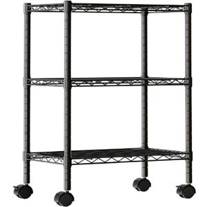 DUMOS 3-Tier Metal Storage Shelves, Wire Shelving with Wheels, 23.1"W