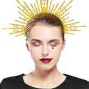 Fantherin Mary Halo Crown Headband Spiked Zip Tie Halo Crown Sunburst Goddess Headpiece with Butterfly (Style 3-Gold)