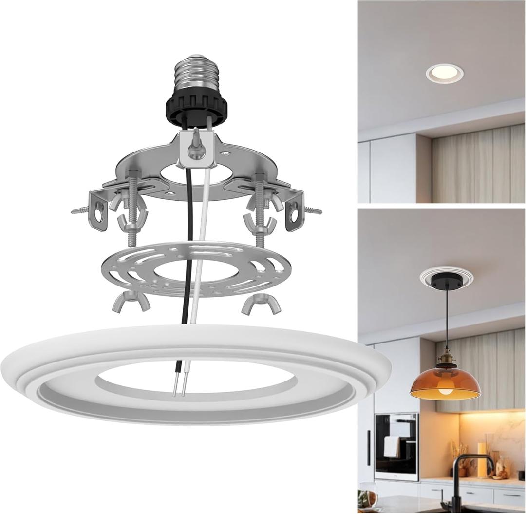 gezee R5 and 6 Recessed Can Light Conversion Kit, for Ceiling Fan Light Fixture, Pendant Light, Hanging Light, with 7 Beveled & Flat, Steel, Ceiling Medallion, White Finish