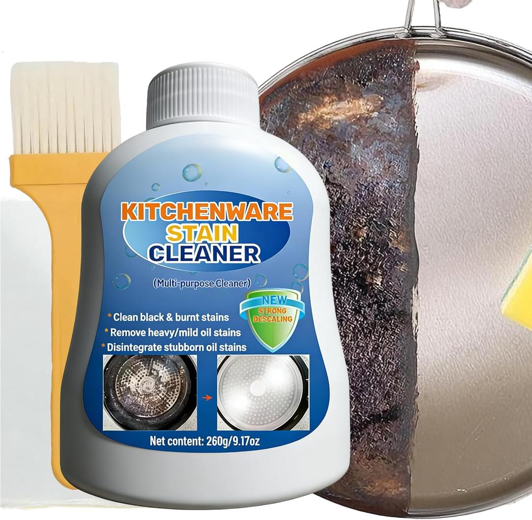 Kitchenware Stain Cleaner, Strong Descaling, Multi-purpose Oil Stain Remover, Pot Pan Bottom Cleaning Paste,Powerful Kitchenware Cleaner, Cooktop Pot Cleaner Effortless for Burned Cookware (260g) (1)