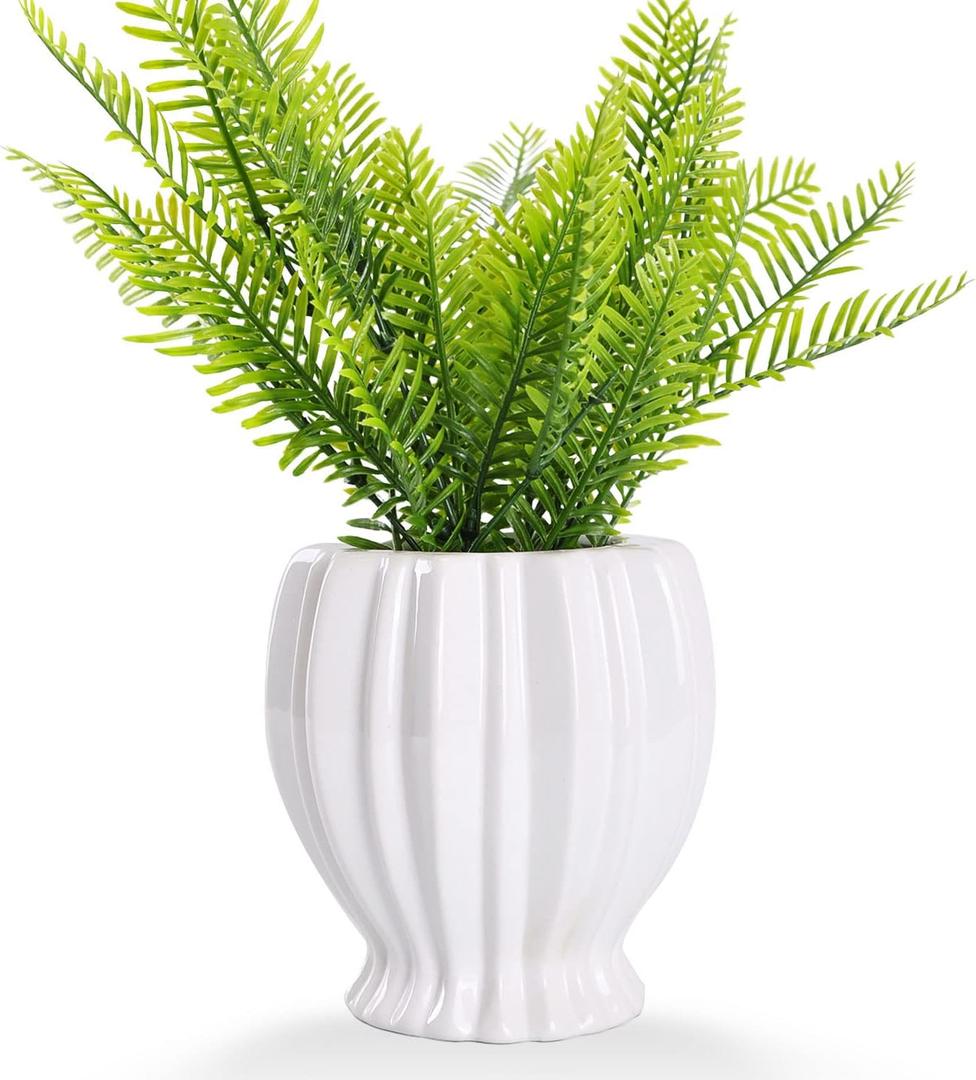 VanEnjoy 6 inch Modern Ribbed Design Small White Ceramic Decorative Tabletop Centerpiece Vase Flower Pot - White Spiral