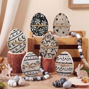 6 Pcs Easter Bunny Wooden Signs Bunny Easter Egg Wooden Table Centerpiece Table Signs with Rope for Home Decoration Tiered Tray Decor (Fantasy Style)