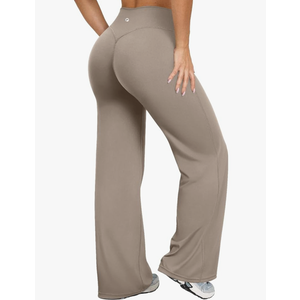OQQ Yoga Pants Women High Waist Stretch Casual Soft Straight Leg Bottoms, L,Taupe
