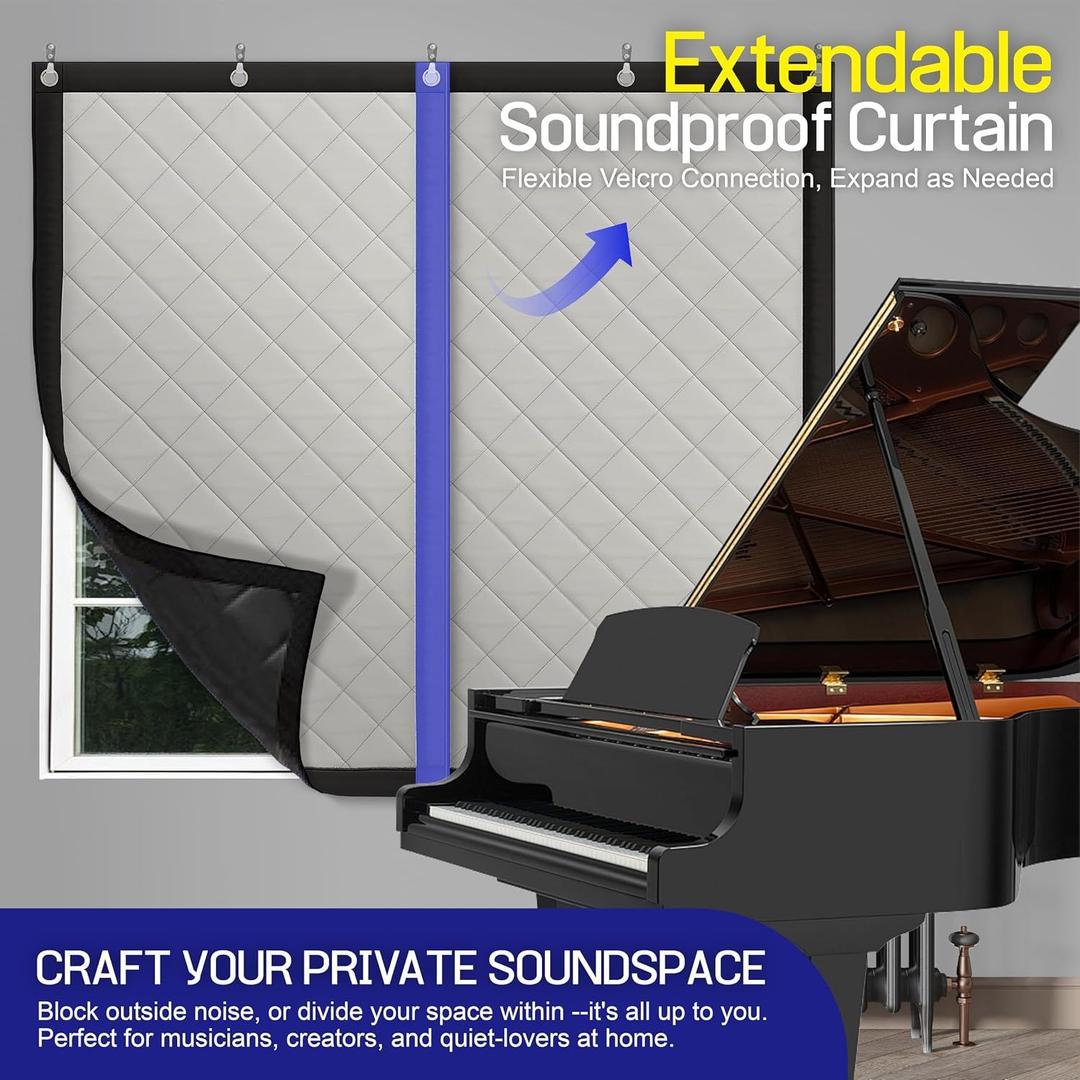Soundproof Curtain 70" x 40" Heavy Duty Sound Blocking & Sound Dampening Curtain with Grommets & Hooks, Multi-Layer Acoustic Curtain for Noise Reduction & Light Blocking, Black, Single Panel