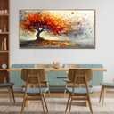 Wapluam Panoramic Landscape Textured Wall Painting Canvas Wall Art For Living Room Large Wall Decor For Bedroom Abstract Tree Pictures Office Decor Modern Room Home Decoration Wood Framed