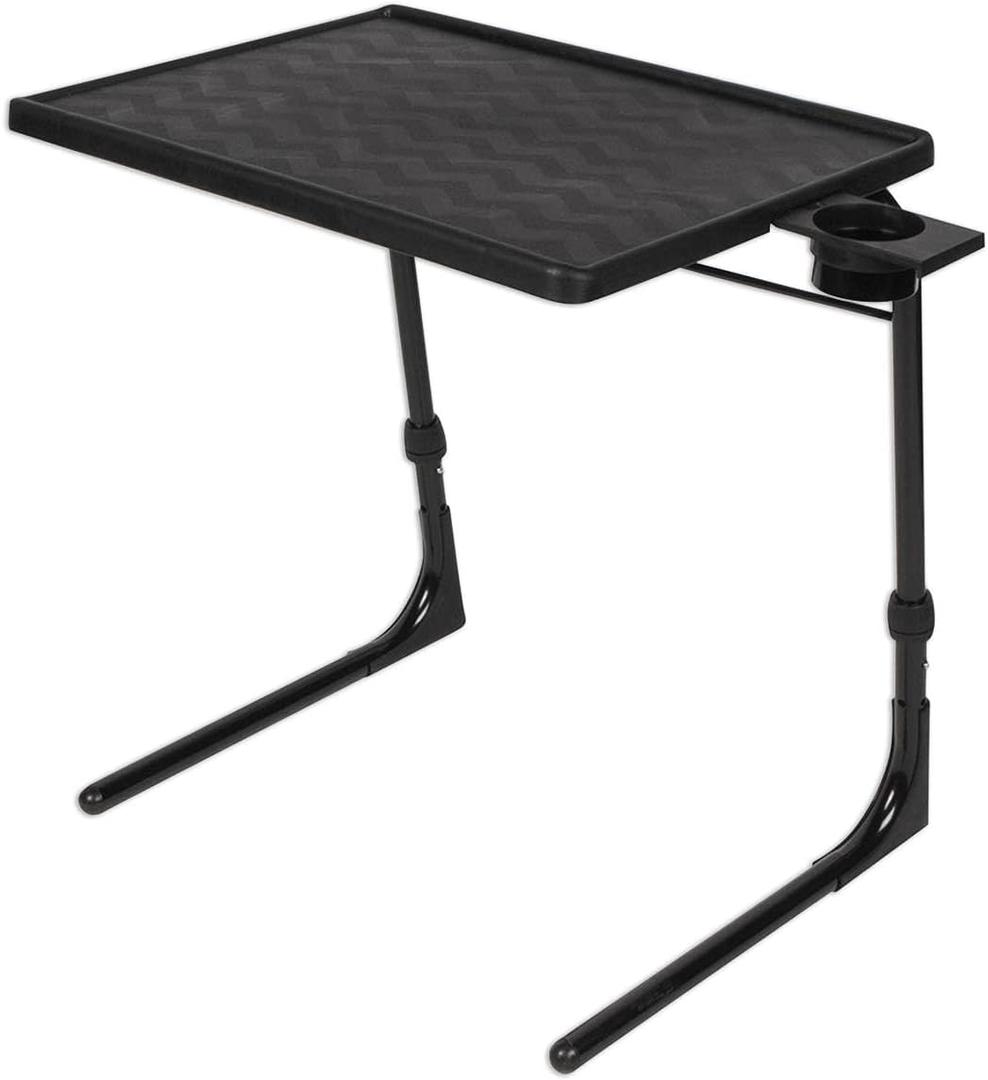 Table-Mate II Plus TV Tray Table - Folding Couch Trays for Eating, Portable Bed Dinner Adjustable TV Table with 3 Angles, Cup Holder, Black (15"D x 21"W x 29"H)