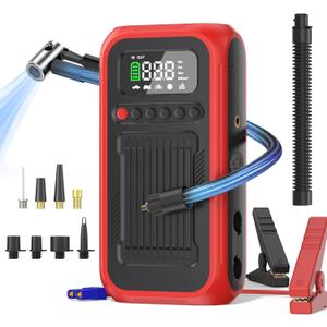 Tire Inflator Portable Air Compressor, 12V Car Jump Starter, 150PSI & 28000mAh Air Pump with Air Blower, Digital Pressure Gauge and LED Light, Electric Air Pump for Car, Motorcycle, Balls, Bike Pump