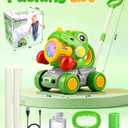 Dinosaur Bubble Lawn Mower for Toddlers, Rechargeable Automatic Bubble Blower with Lights, Handheld and Push 2 in1 Bubble Blower for Kid, Perfect for Party Favors and Activities for Girls and Boys