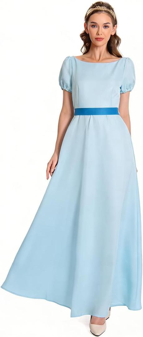 Sinastar Womens Blue Dress Costume Girls Cosplay Summer Dress Blue Bow Tie Hairwear Belt Adults Halloween Outfits (Medium)