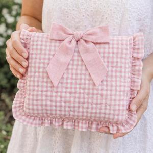 Honoson Quilted Bow Bible Sleeve Cover Case Padded Protector Washable Bible Bag Pouch Christian Gift for Women Girls Book Lover Gifts(Pink Gingham)