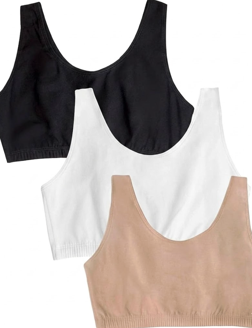 Fruit of The Loom Womens Built Up Tank Style Sports Bra, White/Sand/Black, 40 US