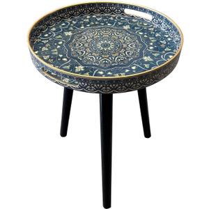 lastics Tray with Detachable Three Wooden 17.7 Inch Legs, Versatile Side Table with Tray Design, Perfect for Coffee, Tea, and Relaxation Time (Blue Maze)