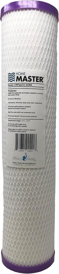 Home Master CfRFgaCC-20BB Replacement Whole House Water Filter, High Flow 20gpm, Radial Flow Granular Catalytic Carbon, 20" x 4.5" Fits Big Blue