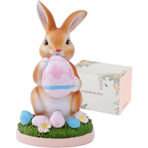 Cute Bunny Figurine Decor - 7.8 Inch Resin Rabbit Statue for Kids Room, Spring Home Decor, Desk Shelf Ornaments, Gift for Children & Collectors (Brown)
